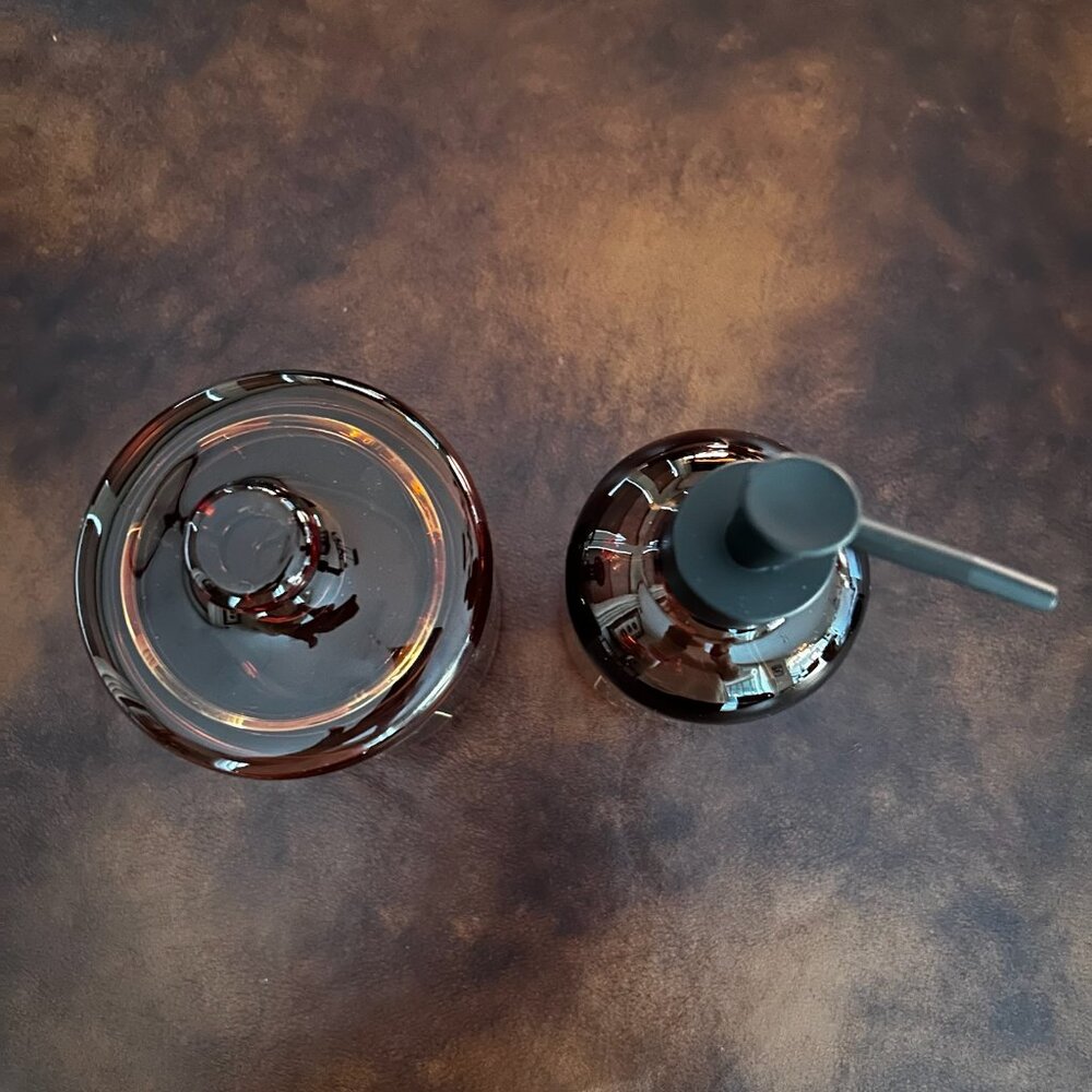 New Dark Academia Apothecary Amber Glass Bathroom Soap Pump and Qtip Holder - Picture 7 of 10
